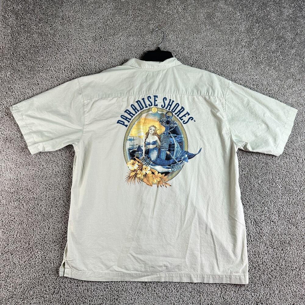 Paradise Shores Hawaiian Shirt Mens XL Embroidered Mermaid Print Loop Collar